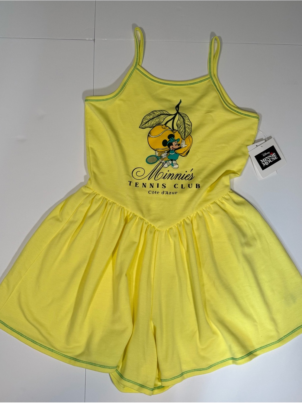 Disney Minnie Mouse Yellow Sleeveless Romper Girls L (10-12) Tennis Theme NWT